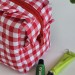 Medium red gingham cosmetic bag with ruffles