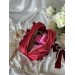 Medium red velvet cosmetic bag with bows