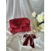 Medium red velvet cosmetic bag with bows