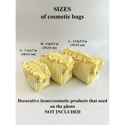Medium yellow striped cosmetic bag with ruffles