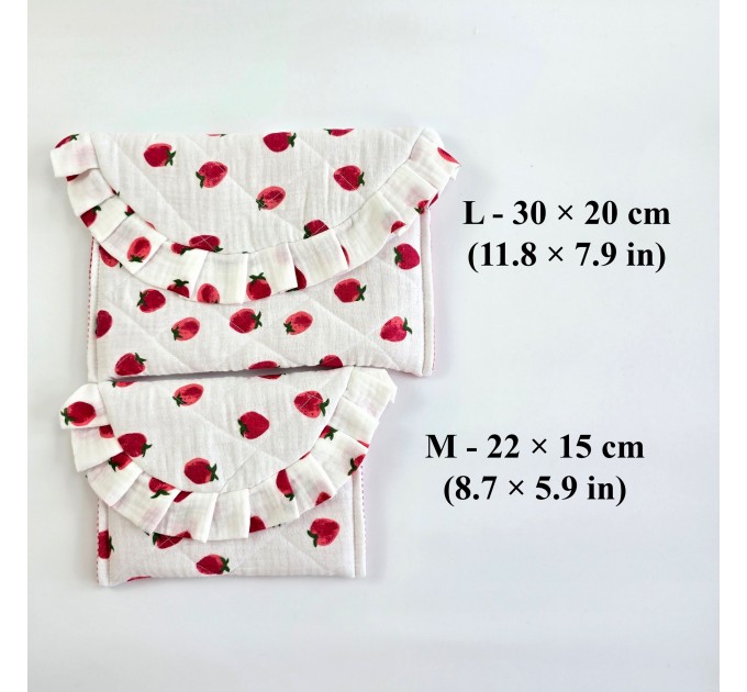Strawberry book sleeve with ruffles and magnetic closure
