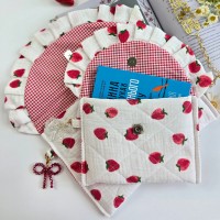 Strawberry book sleeve with ruffles and magnetic closure