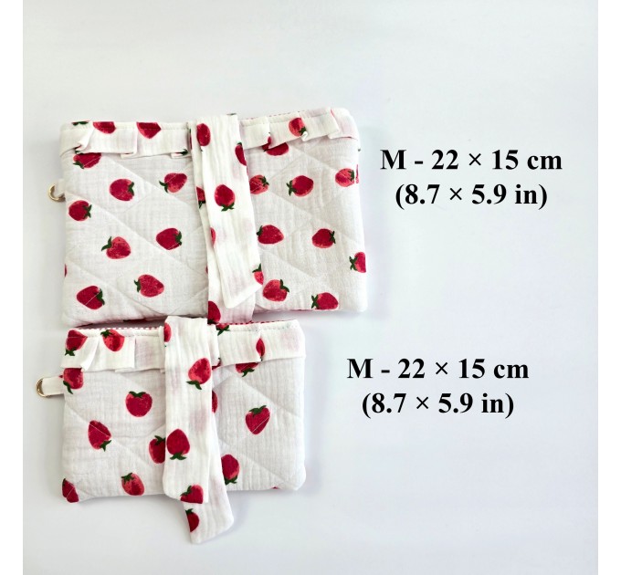 Strawberry book sleeve with ruffles on ties 