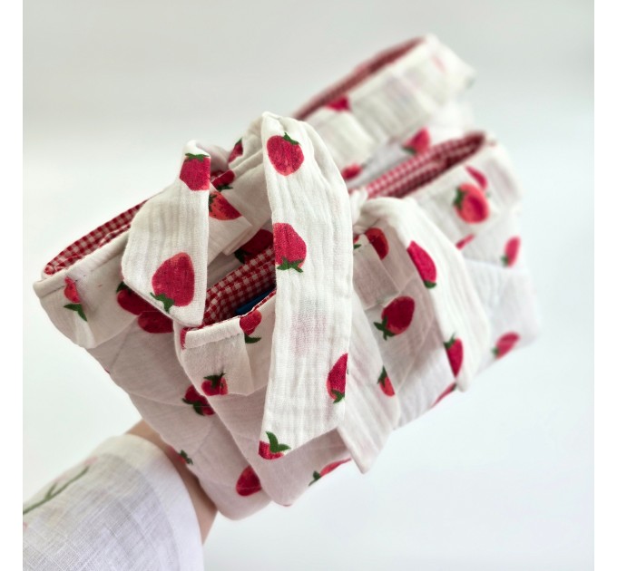 Strawberry book sleeve with ruffles on ties 