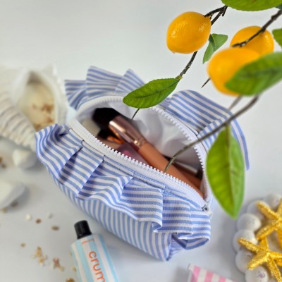 Small Sea Vibe Cosmetic Bag with Ruffles