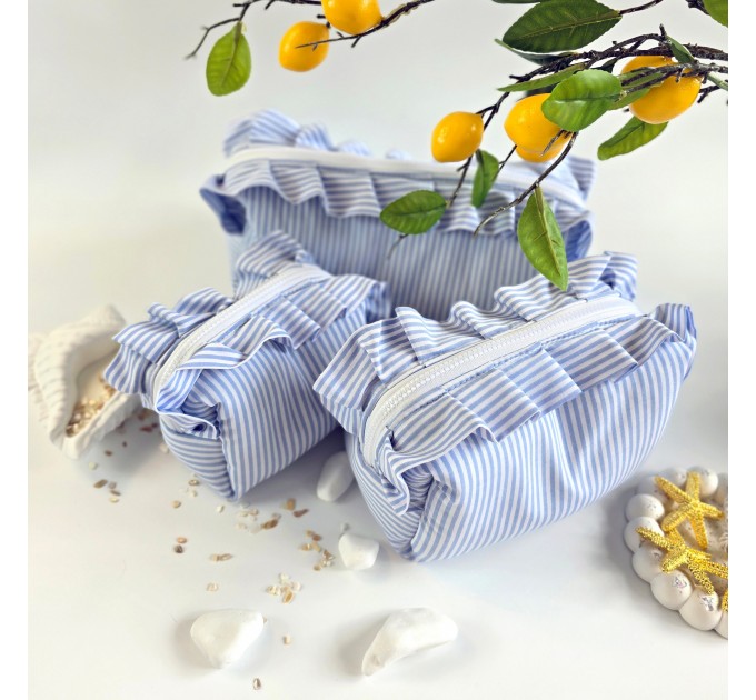 Small Sea Vibe Cosmetic Bag with Ruffles
