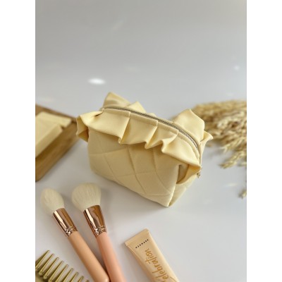 Small butter yellow ruffle cosmetic bag