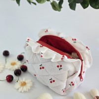 Small cherries cosmetic bag with ruffles