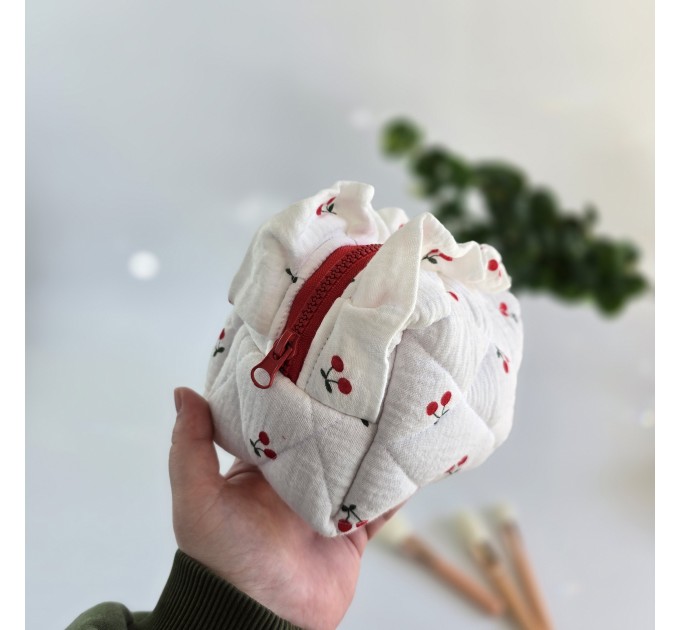 Small cherries cosmetic bag with ruffles