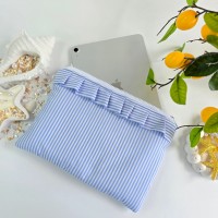 Blue striped Tablet sleeve with ruffles