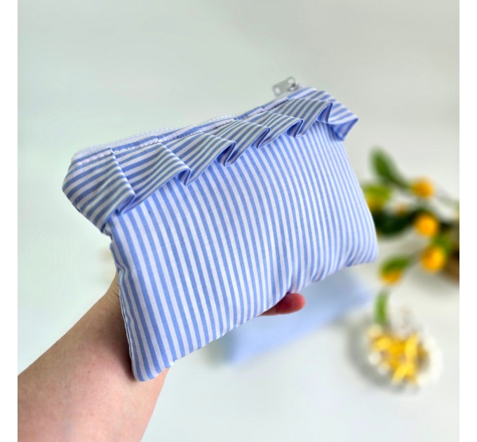 Blue striped Tablet sleeve with ruffles