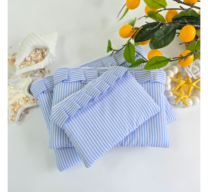 Blue striped Tablet sleeve with ruffles