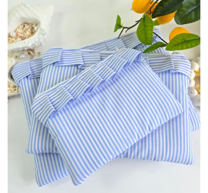 Blue striped Tablet sleeve with ruffles