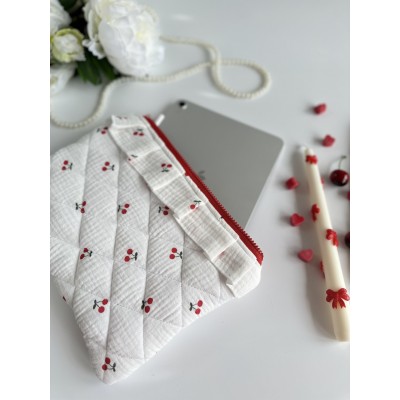 Cherry print tablet sleeve with ruffles