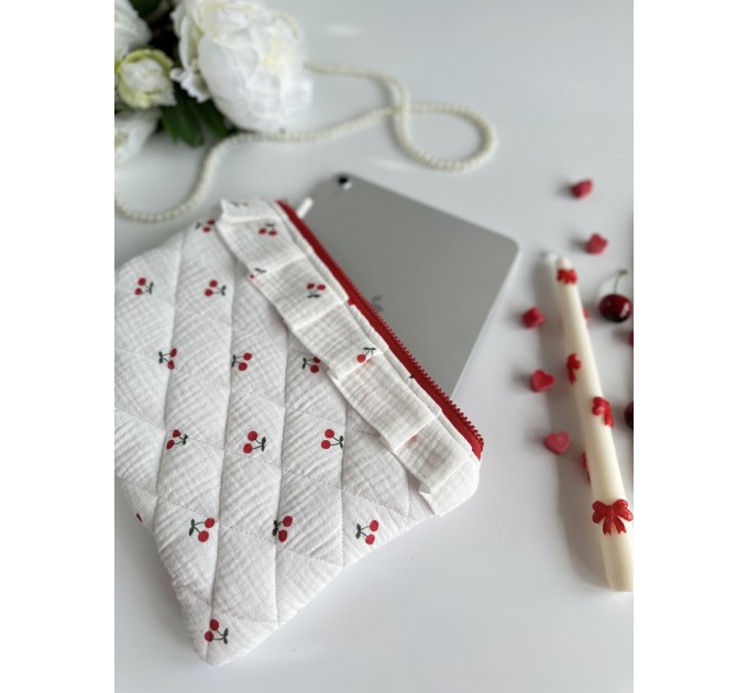 Cherry print tablet sleeve with ruffles