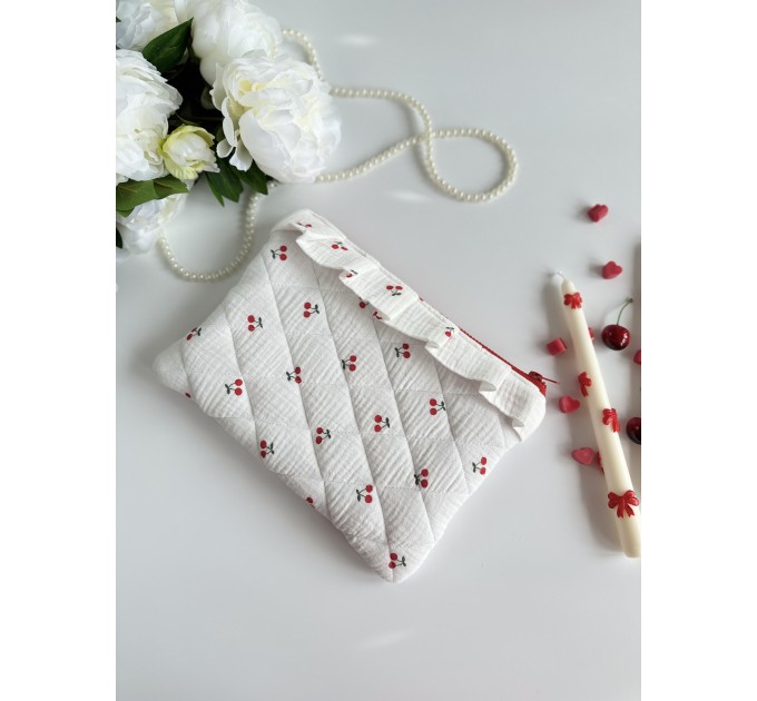 Cherry print tablet sleeve with ruffles