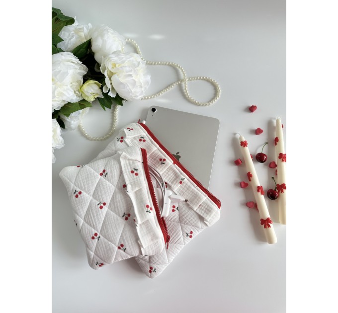 Cherry print tablet sleeve with ruffles