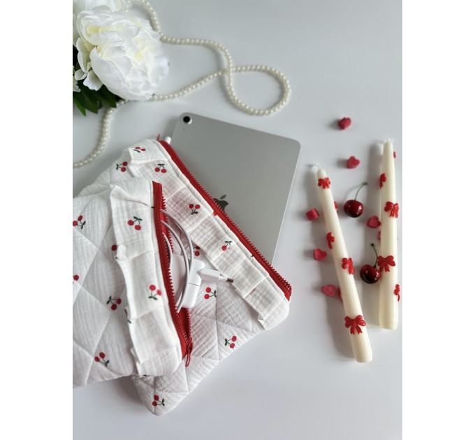 Cherry print tablet sleeve with ruffles