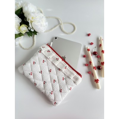 Cherry print tablet sleeve with ruffles