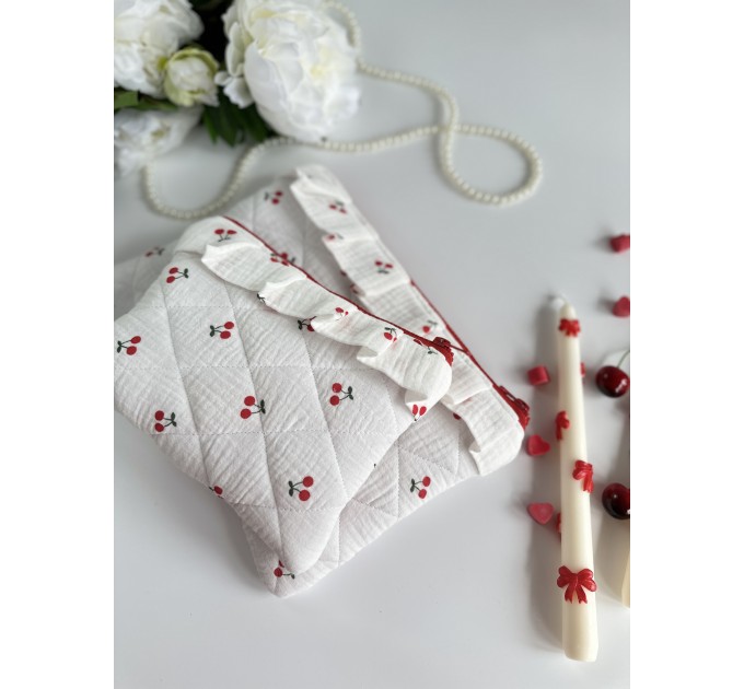 Cherry print tablet sleeve with ruffles