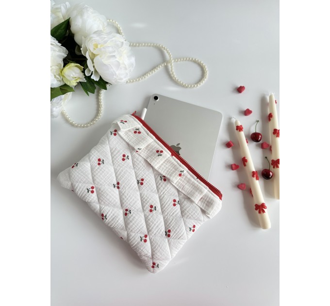 Cherry print tablet sleeve with ruffles