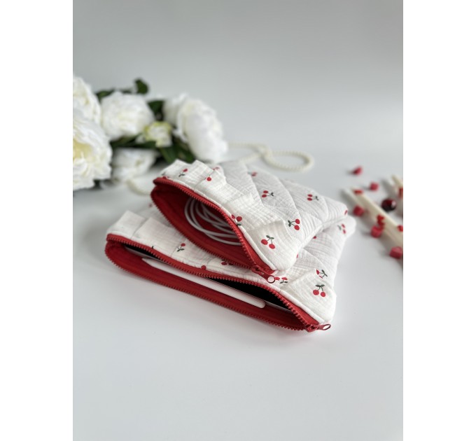 Cherry print tablet sleeve with ruffles