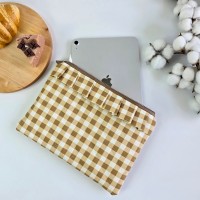 Latte vibe checkered brown Tablet sleeve with ruffles